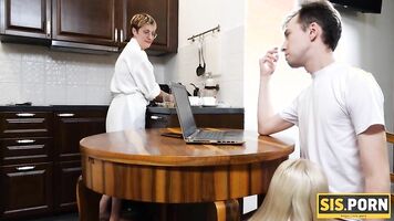 SISPORN. During dinner guy tricks lovely stepsis into taboo sex in bedroom