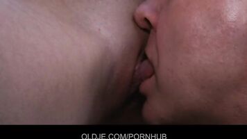 Bald older man eats Nataly’s young tasty pussy